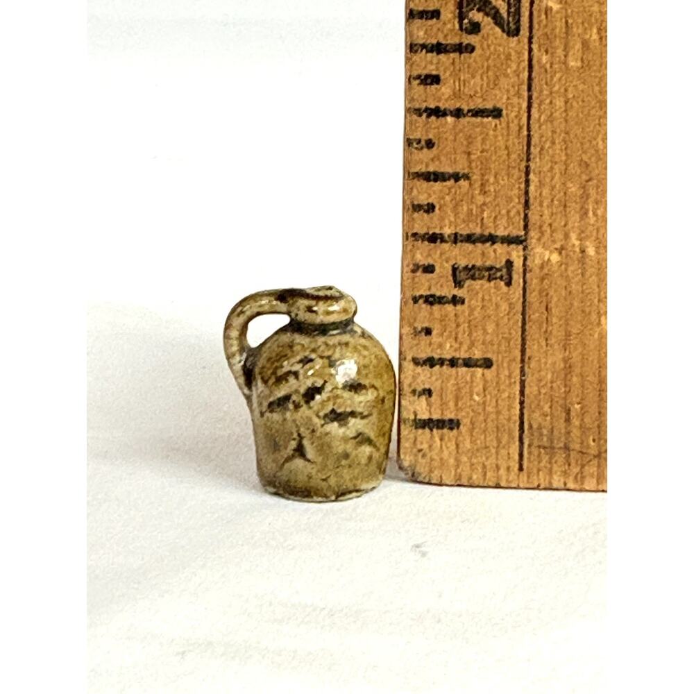 Antique Vtg Miniature 3/4” Stoneware Crock Jug Charm Alkaline Glaze - Picture 5 of 7